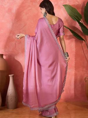 Purple embellished banarasi saree with blouse piece 4
