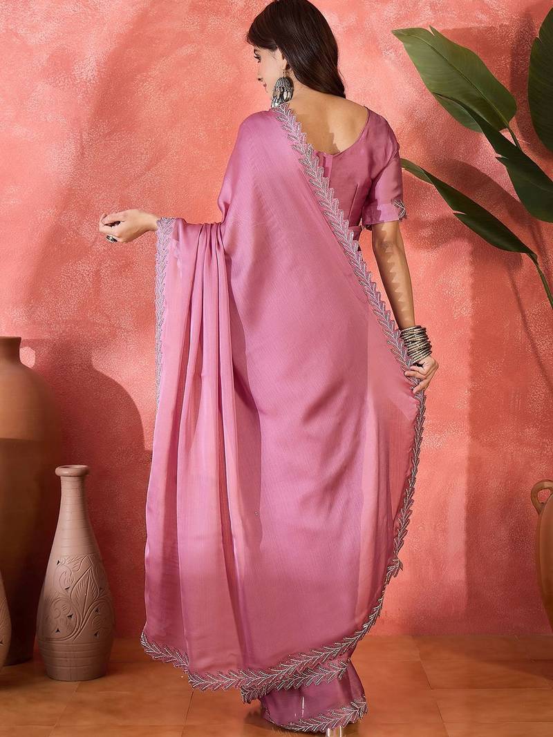 Purple embellished banarasi saree with blouse piece