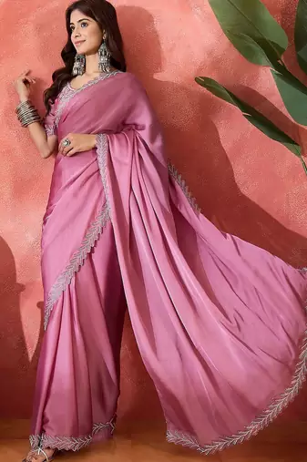Purple embellished banarasi saree with blouse piece