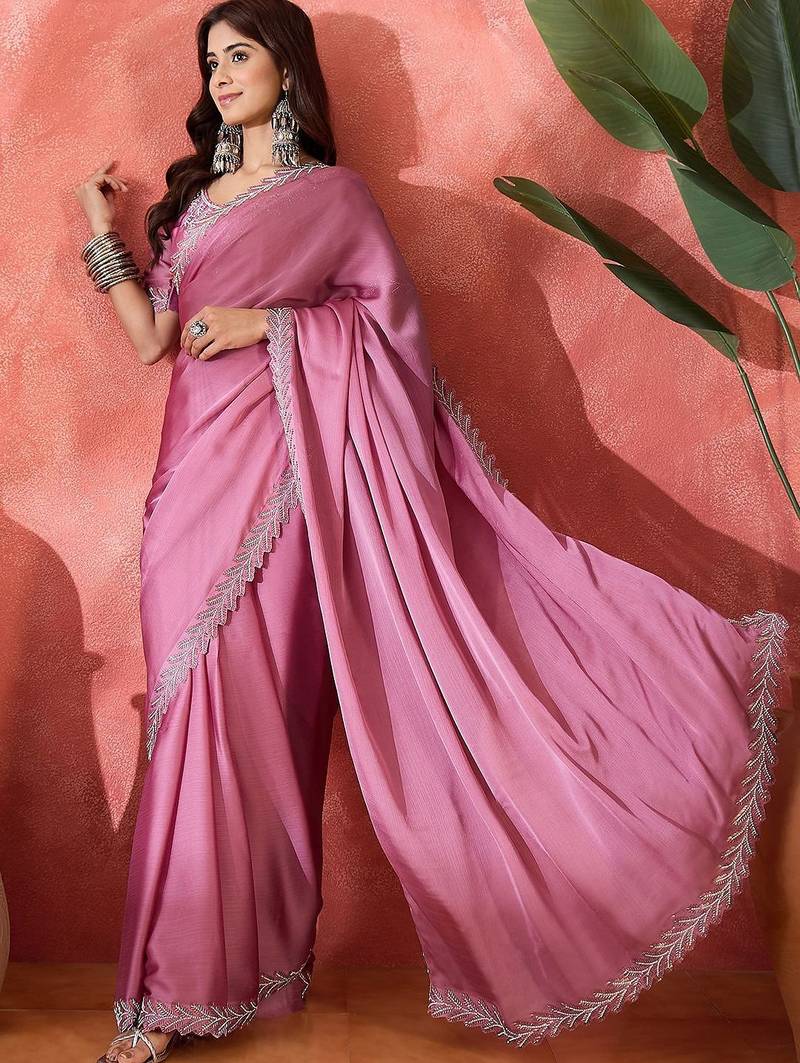 Purple embellished banarasi saree with blouse piece