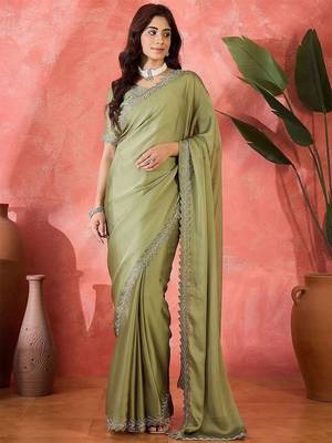 Sea green embellished banarasi saree with blouse piece 1