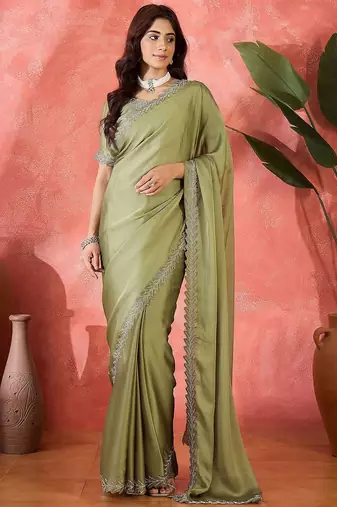 Sea green embellished banarasi saree with blouse piece