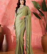 Sea green embellished banarasi saree with blouse piece
