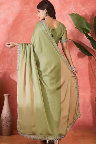 Sea green embellished banarasi saree with blouse piece