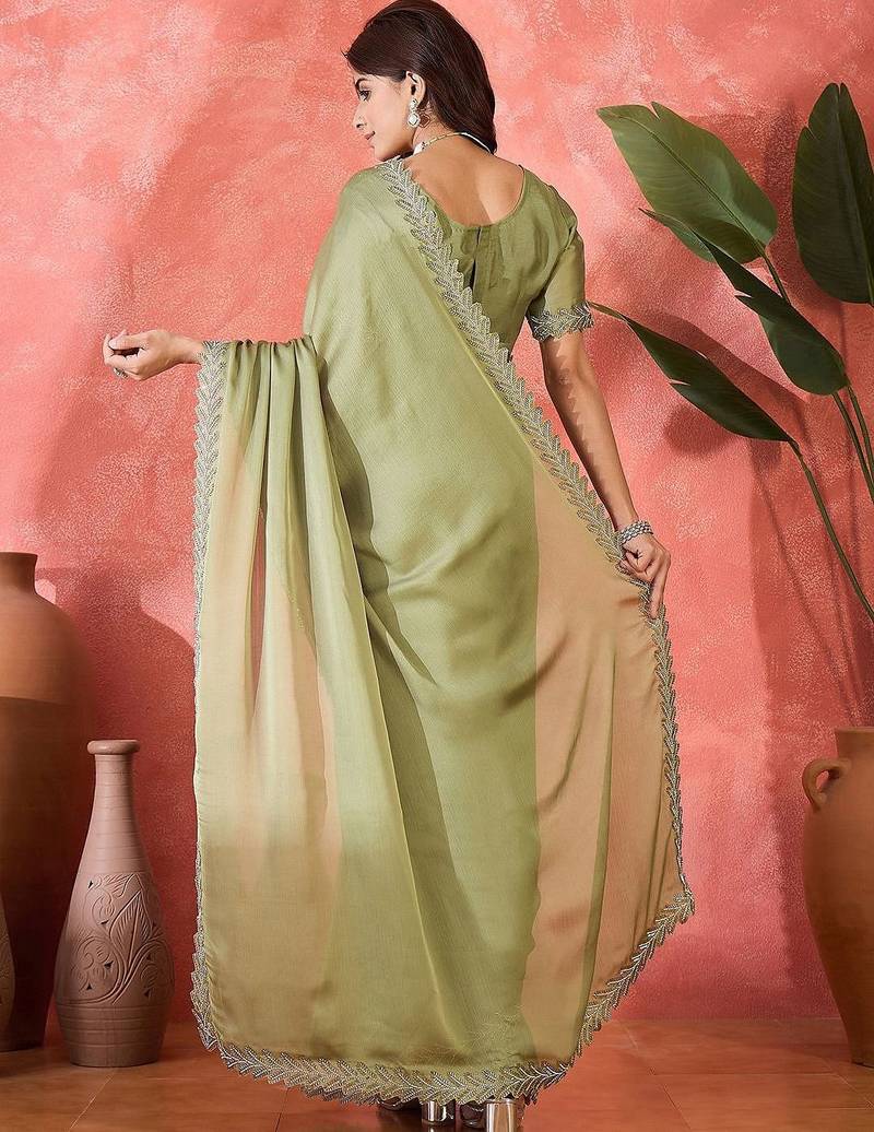 Sea green embellished banarasi saree with blouse piece