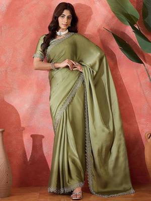 Sea green embellished banarasi saree with blouse piece 4