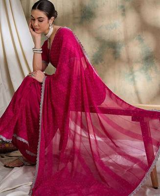 Pink embellished beads and stones saree 1