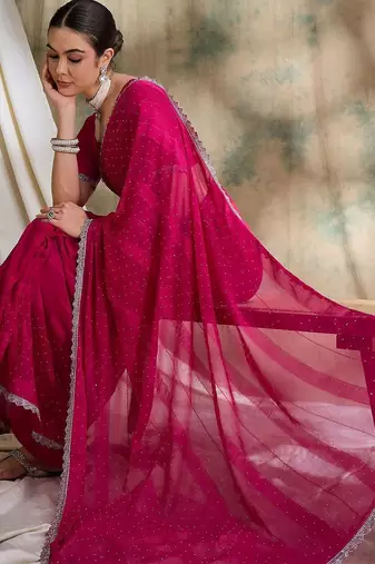 Pink embellished beads and stones saree