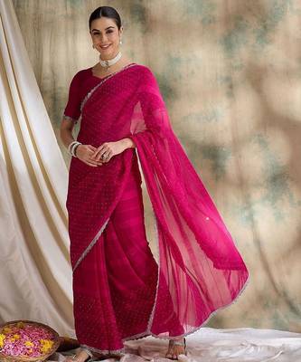 Pink embellished beads and stones saree 2