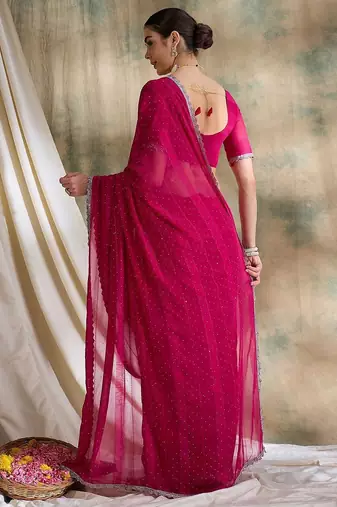 Pink embellished beads and stones saree