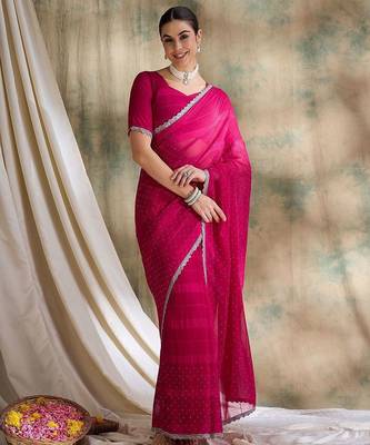 Pink embellished beads and stones saree 5