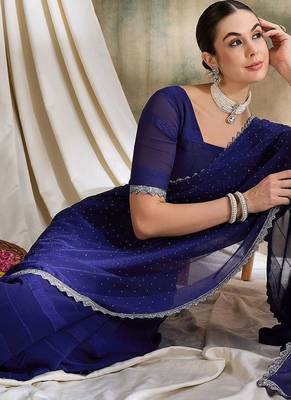 Blue polka dots embellished saree with blouse 1