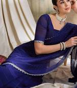Blue polka dots embellished saree with blouse