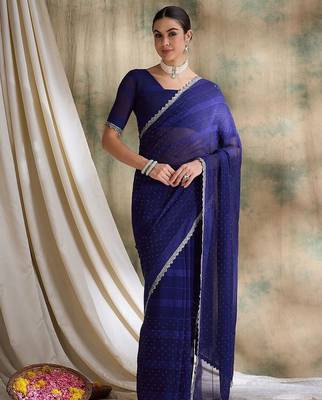 Blue polka dots embellished saree with blouse 2