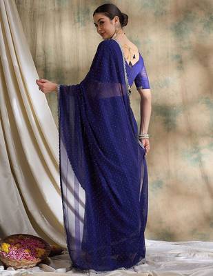 Blue polka dots embellished saree with blouse 4