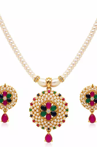 Certified Pearls Royal Multicolour Pendant Set