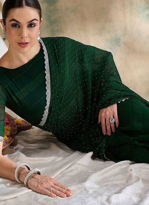 Green embellished saree with blouse piece 1