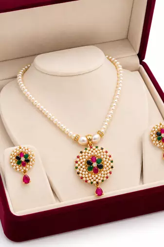 Certified Pearls Royal Multicolour Pendant Set