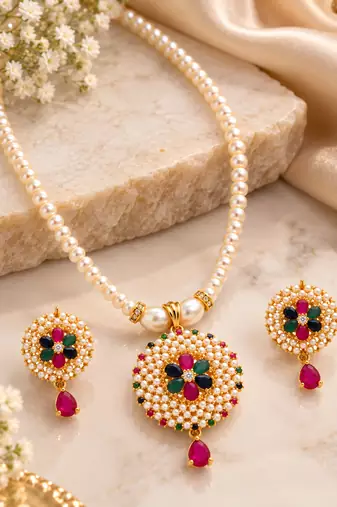 Certified Pearls Royal Multicolour Pendant Set