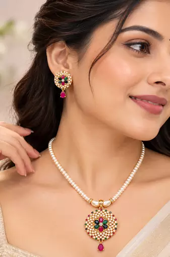 Certified Pearls Royal Multicolour Pendant Set