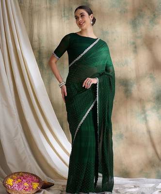 Green embellished saree with blouse piece 2