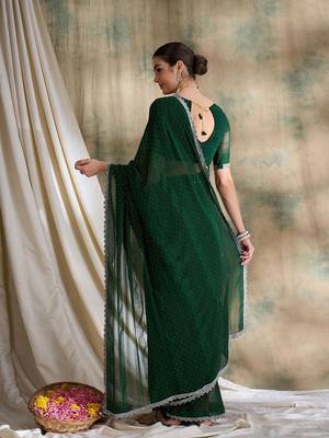 Green embellished saree with blouse piece 4