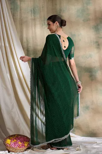 Green embellished saree with blouse piece