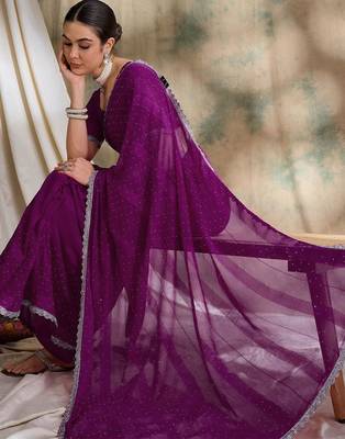 Purple embellished saree with blouse 1