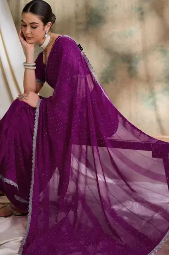 Purple embellished saree with blouse