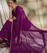 Purple embellished saree with blouse