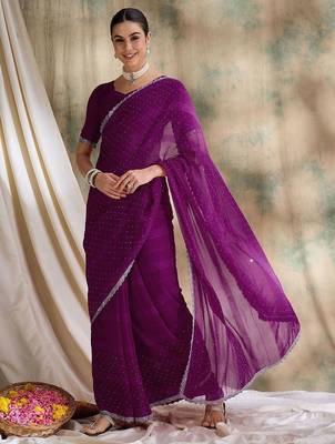 Purple embellished saree with blouse 2