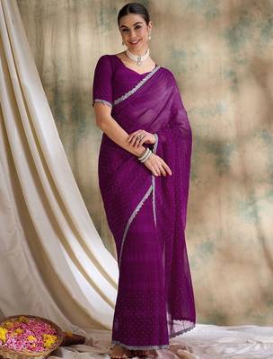 Purple embellished saree with blouse 3