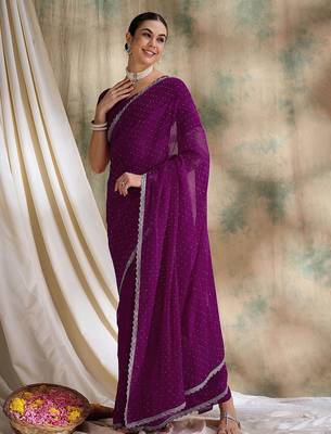 Purple embellished saree with blouse 4