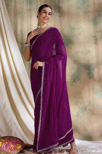 Purple embellished saree with blouse