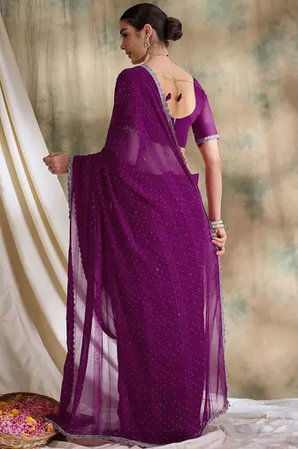 Purple embellished saree with blouse