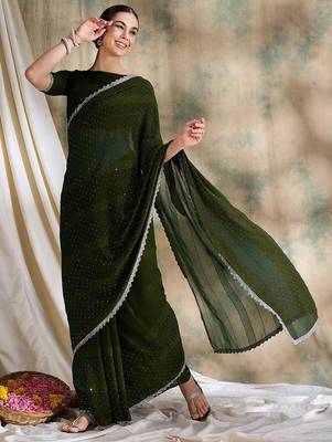 Teal embellished saree with blouse piece 1