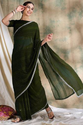 Teal embellished saree with blouse piece