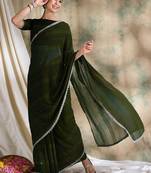 Teal embellished saree with blouse piece