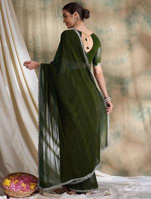 Teal embellished saree with blouse piece 4