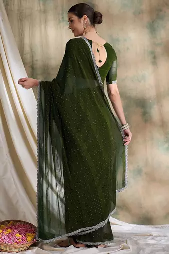 Teal embellished saree with blouse piece