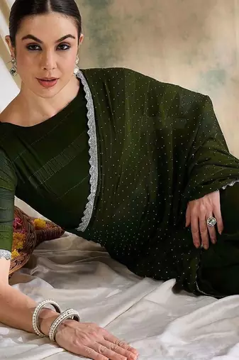 Teal embellished saree with blouse piece