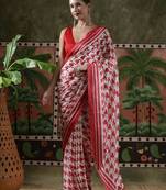 Red ready to wear satin floral digital printed saree