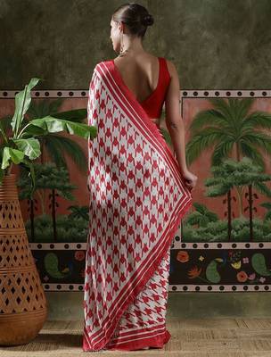 Red ready to wear satin floral digital printed saree 3
