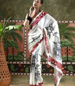 White ready to wear satin floral digital printed saree