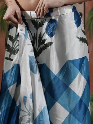 White ready to wear satin floral digital printed saree 5