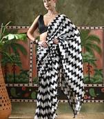 White ready to wear satin floral digital printed saree