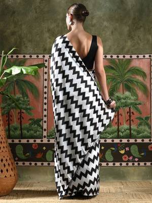 White ready to wear satin floral digital printed saree 3