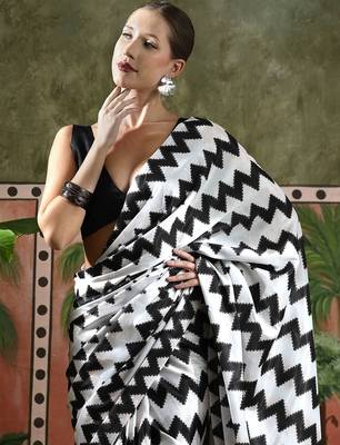 White ready to wear satin floral digital printed saree 4