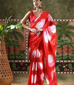Red ready to wear satin floral digital printed saree