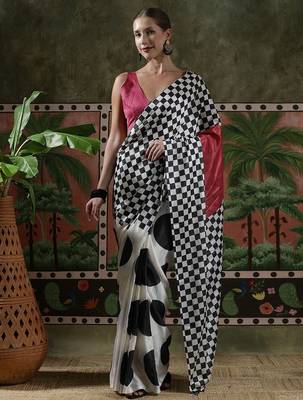 White ready to wear satin floral digital printed saree 1